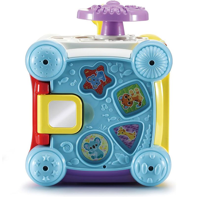 Детско интерактивно музикално кубче VTech Twist &amp; Play – Занимателен активен център с 5 песни, 15 мелодии, сортер, волан и слушалка (9–36 месеца)