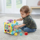 Детско интерактивно музикално кубче VTech Twist &amp; Play – Занимателен активен център с 5 песни, 15 мелодии, сортер, волан и слушалка (9–36 месеца)