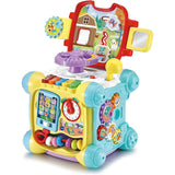 Детско интерактивно музикално кубче VTech Twist &amp; Play – Занимателен активен център с 5 песни, 15 мелодии, сортер, волан и слушалка (9–36 месеца)